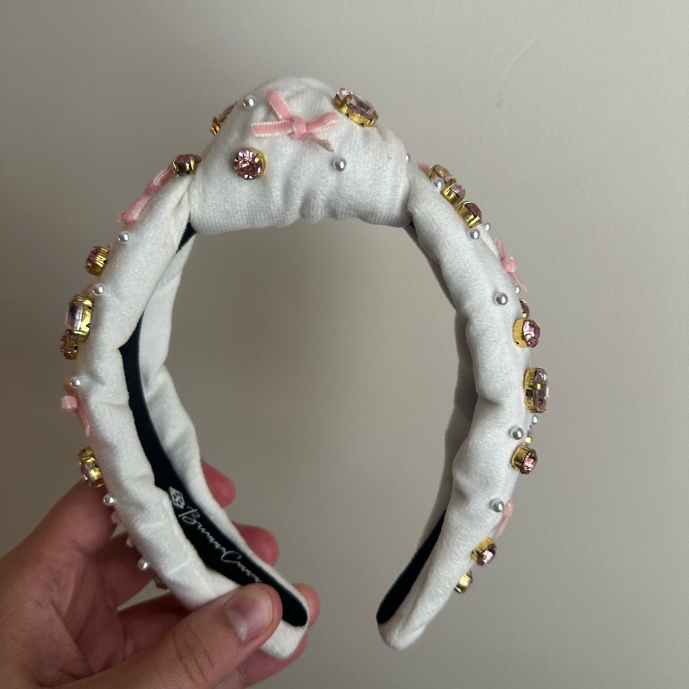 Brianna Cannon Embellished White Headband with Pink and Gold Accents